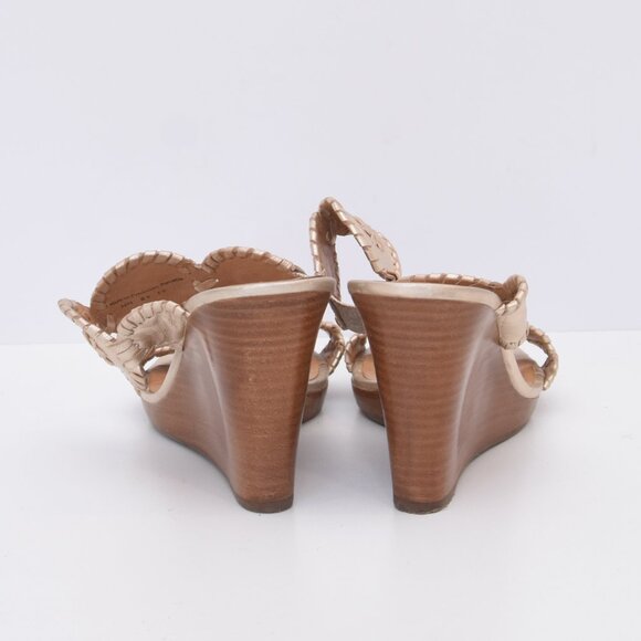 SOLD ON EBAY JACK ROGERS Platinum Gold Leather LUCCIA Wedge Sandals Shoes Sz 10M - Picture 4 of 12